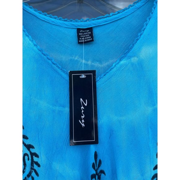 Zury women’s One Size OS Rayon blue tie dye flowy dress Made in India - Picture 9 of 11